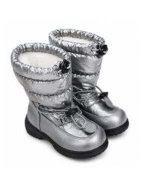 Totes Silver Metallic Waterproof Fleece Lined Toggle Closure Snow Winter Boots 8